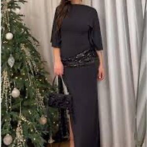 Zara Sequin Black Waistcoat Midi Dress